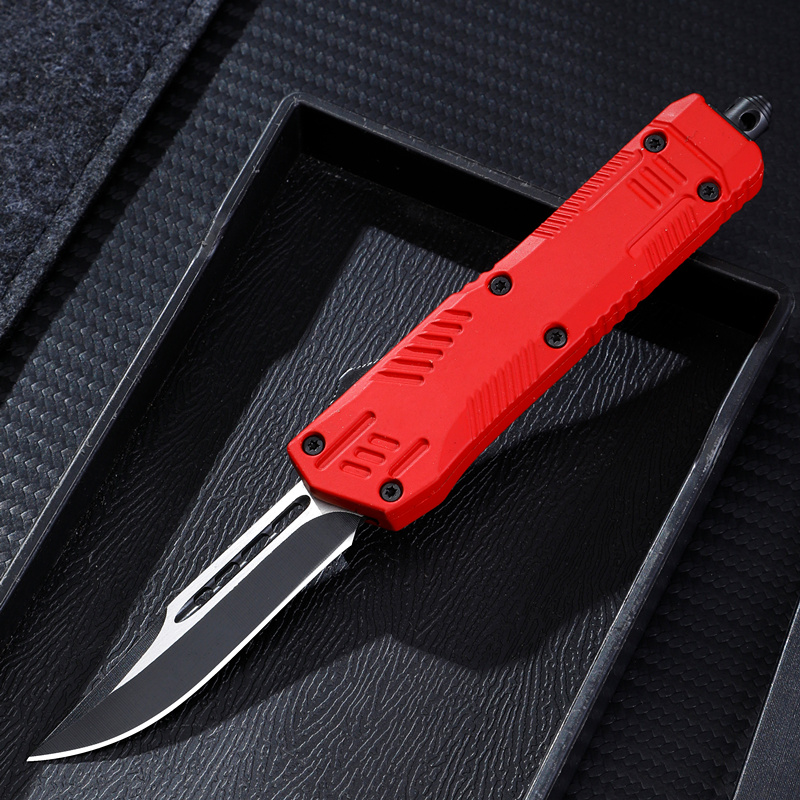 Red OTF Drop Point Blade W/Glass Breaker Single Edge