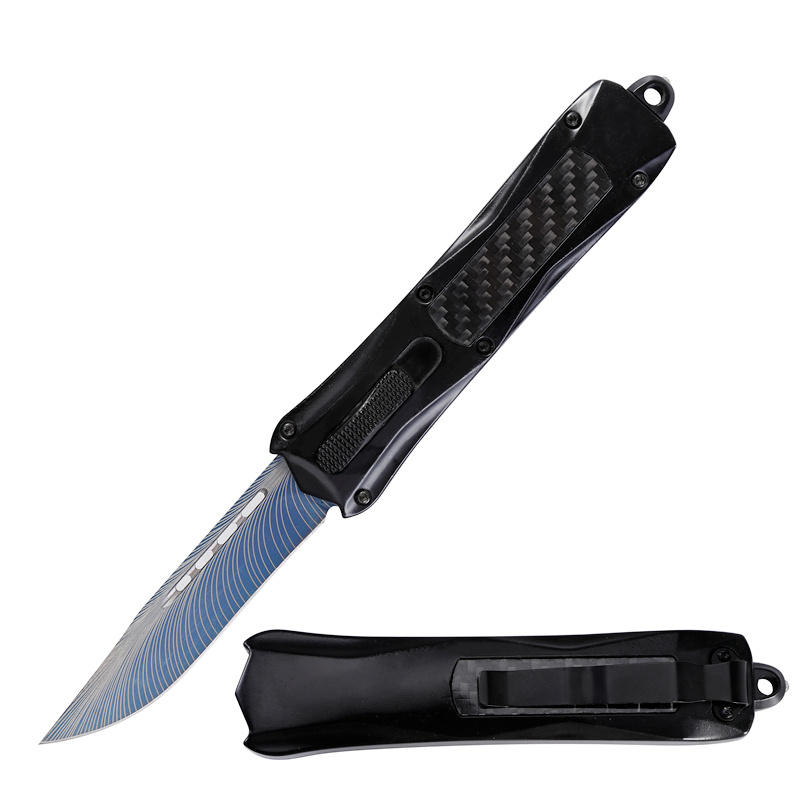 Tactical Black Carbon Fiber OTF Switchblade Knife