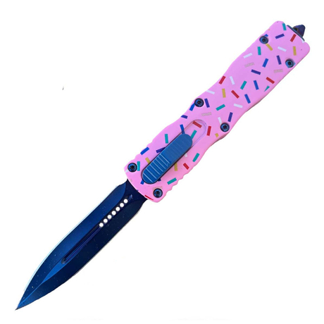 7.5" Pink Sprinkle Death Stalker Automatic Dual Action Out The Front Knife