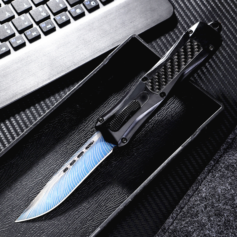 Tactical Black Carbon Fiber OTF Switchblade Knife