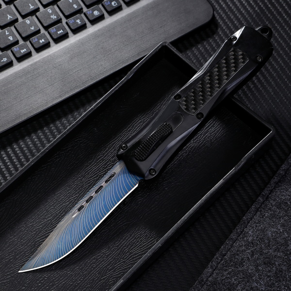 Tactical Black Carbon Fiber OTF Switchblade Knife Supplier.jpg