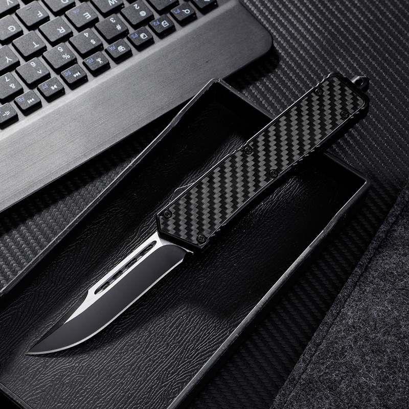 Black Tactical Carbon FIber OTF Knife 
