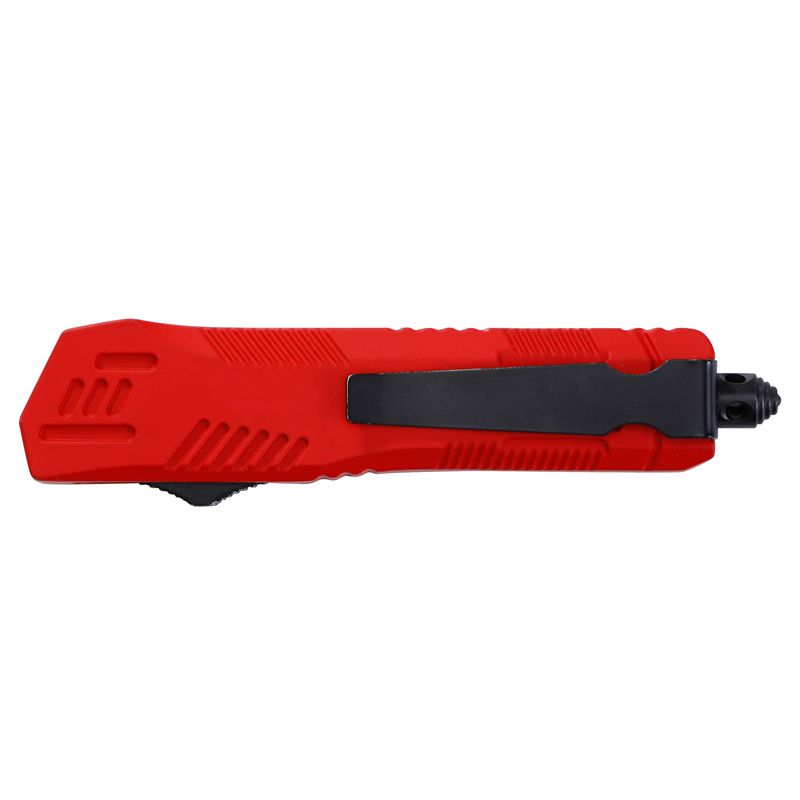 Red OTF Drop Point Blade W/Glass Breaker Single Edge