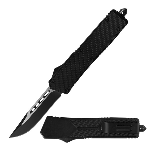 TX1543 Black Tactical Carbon FIber OTF Knife TX1543 Black Tactical Carbon FIber OTF Knife