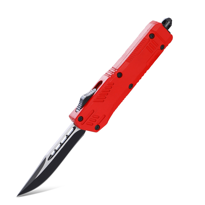 Red OTF Drop Point Blade W/Glass Breaker Single Edge